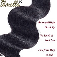 Amella Hair Body Wave Human Hair 4 Bundles (20 22 24 26inch) 100% Unprocessed Human Hair Body Wave Bundles Natural Black Color Double Weft Extension Human Hair 4 Bundles for Women