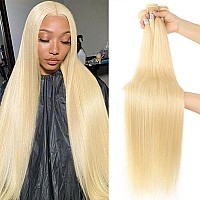 Seekomi 613 Human Hair Straight 4 Bundles Brazilian 12A 18 20 22 24 Inch Blonde Straight Human Hair Bundles 100 Virgin Human Ha