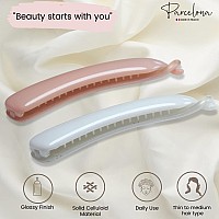 Parcelona French Small 3 Celluloid Set Of 2 French Banana Hair Clip Flexible Ponytail Holder Fashion Durable Styling Women H