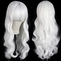 Anogol Hair Cap White Long Wavy Cosplay Wig Synthetic Wig For Girls White Wavy Cosplay Wig Cosplay Costume For Halloween Party