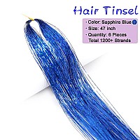 Missuhui Hair Tinsel Kit With Tools 47Inch 1200 Strands Fairy Hair Tinsel Heat Resistant Glitter Tinsel Hair Extensions Sparklin