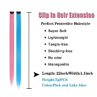 12PCS Colored Pink and Lake Blue Hair Extensions 22 Inch Colorful Clip in Hair Extensions Straight Synthetic Hairpiece for Women Kids Girls Halloween Christmas Cosplay(12Pcs-Pink and Lake Blue)