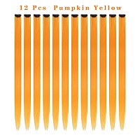 12PCS Colored Pumpkin Yellow Hair Extensions Party Highlights Colorful Clip in Hair Extensions 22 Inch Straight Synthetic Hairpieces for Women Kids Girls Halloween Christmas Cosplay(Pumpkin Yellow)