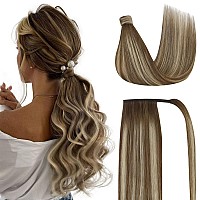 Ve Sunny Human Hair Ponytail Balayage Ponytail Human Hair Extensions Medium Brown Ombre Platinum Blonde Real Human Hair Ponytail