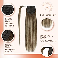 Ve Sunny Human Hair Ponytail Balayage Ponytail Human Hair Extensions Medium Brown Ombre Platinum Blonde Real Human Hair Ponytail