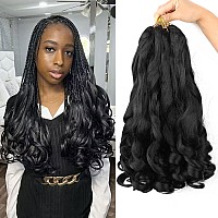 Lmzim 9 Pack French Curl Braiding Hair 16 Inch Bouncy Braiding Hair Black French Curls Synthetic Hair Extensions Pre Streched Wa