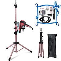 Klvied Pink Wig Stand Tripod Upgraded Double Locking Adjustable Mannequin Head Stand Reinforced Metal Wig Head Stand With Tool