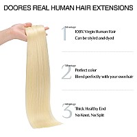 Doores Hair Extensions Real Human Hair Bleach Blonde 14 Inch 7Pcs 110G Clip In Hair Extensions Seamless Clip Ins Remy Straight