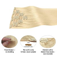 Doores Hair Extensions Real Human Hair Bleach Blonde 14 Inch 7Pcs 110G Clip In Hair Extensions Seamless Clip Ins Remy Straight