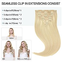 Doores Hair Extensions Real Human Hair Bleach Blonde 14 Inch 7Pcs 110G Clip In Hair Extensions Seamless Clip Ins Remy Straight