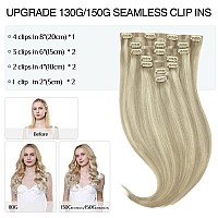 Doores Clip In Hair Extensions Real Human Hair Ash Blonde Highlighted Platinum Blonde 130G 7Pcs 18 Inch Clip In Virgin Hair Ext