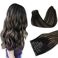 Doores Hair Extensions Clip Ins Balayage Natural Black To Light Blonde 7Pcs 14 Inch 110G Seamless Clip In Hair Extensions Remy