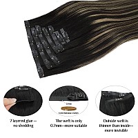 Doores Hair Extensions Clip Ins Balayage Natural Black To Light Blonde 7Pcs 14 Inch 110G Seamless Clip In Hair Extensions Remy