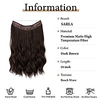 SARLA Dark Brown Invisible Wire Hair Extension Short Synthetic Clip in Wave Curly Hairpiece for Women 16 Inch Adjustable Size Transparent Headband