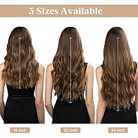 SARLA Dark Brown Invisible Wire Hair Extension Short Synthetic Clip in Wave Curly Hairpiece for Women 16 Inch Adjustable Size Transparent Headband