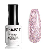 Rarjsm Nude Pink Glitter Nail Polish Chunky Iridescent 15Ml Shimmer Holographic Rainbow Effect Soak Off Led Uv Curing Required H