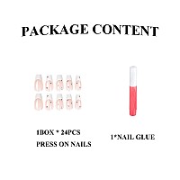 Mervf Coffin Press On Nails Long Fake Nails French Tip White Ballerina Acrylic Nails With Rhinestones Designs 24Pcs Glue On Nail