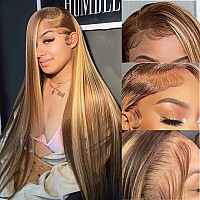 Ombre Highlight Straight Lace Front Wig Human Hair 13X4 Glueless Transparent Hd Lace Frontal Wigs Pre Plucked With Baby Hair 20