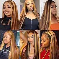 Ombre Highlight Straight Lace Front Wig Human Hair 13X4 Glueless Transparent Hd Lace Frontal Wigs Pre Plucked With Baby Hair 20