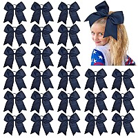 24 Pcs 8 Large Cheer Bows Navy Blue Girl Hair Bows Cheerleading Softball Team Bow Hair Accessories For Cheerleaders Football C