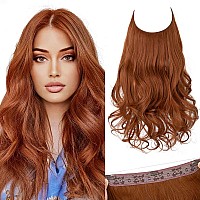 Sarla Invisible Wire Hair Extensions With 3 Clips Synthetic Wavy Curly Hairpiece Adjustable Transparent Headband For Women 16 In