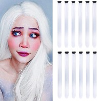 12PCS Colored White Hair Extensions Party Highlights Colorful Clip in Hair Extensions 22 Inch Straight Synthetic Hairpieces for Women Kids Girls Halloween Christmas Cosplay(White)