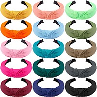 Siquk 15 Pieces Wide Cloth Top Knot Headbands For Women 15 Colors Knotted Headbands Cross Knot Headband Hair Styling Hair Acce