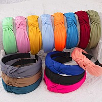 Siquk 15 Pieces Wide Cloth Top Knot Headbands For Women 15 Colors Knotted Headbands Cross Knot Headband Hair Styling Hair Acce