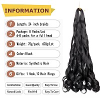 8 Packs French Curly Braiding Hair 24 Inch Loose Wave Spiral Curly Crochet Hair For Black Women Pre Stretched Braiding Hair With