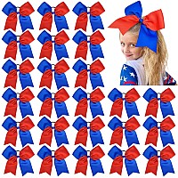 24 Pcs 8 Large Cheer Bows Red Blue Girl Hair Bows Cheerleading Softball Team Bow Hair Accessories For Cheerleaders Football Co