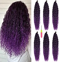 MAYSA 22inch Purple Ocean Wave Crochet Hair Black Mix Purple Ombre Deep Wave Crochet Hair 6Packs Synthetic Curly Crochet Hair (22?, 1BTpurple)