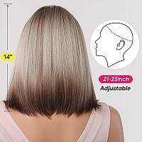 Allbell Brown Blonde Ombre Bob Wigs For Women Cosplay Wig With Bangs Dark Roots Gray Natural Hair Synthetic Wig