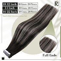 Runature Black Ombre Hair Extensions Tape In Real Human Hair 18 Inch Long Tape In Hair Extensions Human Hair Balayage Black To S