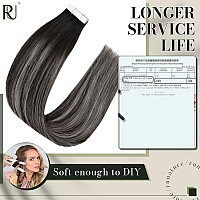 Runature Black Ombre Hair Extensions Tape In Real Human Hair 18 Inch Long Tape In Hair Extensions Human Hair Balayage Black To S