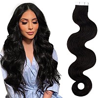 Runature Body Wave Human Hair Tape In Extensions 16 Inch Natural Black Tape In Hair Extensions Human Hair Natural Wave Brazilian