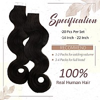 Runature Body Wave Human Hair Tape In Extensions 16 Inch Natural Black Tape In Hair Extensions Human Hair Natural Wave Brazilian