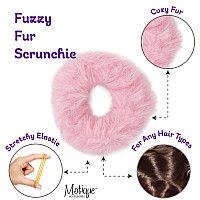 Small Fuzzy Fur Scrunchies Furry Pony Holder Set Of 2 Pink