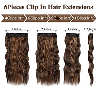 Wecan Clip In Long Wavy Synthetic Hair Extension 20 Inch 6Pcs Auburn Chestnut Thick Hairpieces Fiber Double Weft Hair For Wome