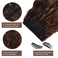 Wecan Clip In Long Wavy Synthetic Hair Extension 20 Inch 6Pcs Auburn Chestnut Thick Hairpieces Fiber Double Weft Hair For Wome