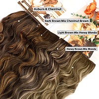 Wecan Clip In Long Wavy Synthetic Hair Extension 20 Inch 6Pcs Auburn Chestnut Thick Hairpieces Fiber Double Weft Hair For Wome