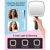 Hand Mirror With 3 Light Color Dimmable 62 X 59 Lighted Handheld Mirror Lightweight Durable Portable Hangable For