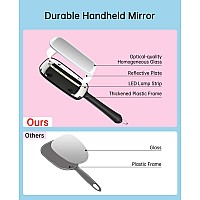 Hand Mirror With 3 Light Color Dimmable 62 X 59 Lighted Handheld Mirror Lightweight Durable Portable Hangable For