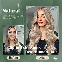 Ugeat Clip In Hair Extensions Human Hair Dirty Blonde Highlights Platinum Blonde 22 Inch Hair Extensions Human Hair Clip Ins Dou