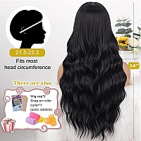 Aisi Queens Black Wig With Bangs Long Black Wavy Wigs For Women Synthetic Wigs Natural Black Curly Hair Wig For Girls Daily Par