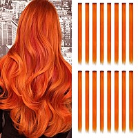 Colored Hair Extensions Sleekcute, 16Pcs Straight Orange Colored Hair Extensions, with tattoos and nail decals, for Halloween cosplay