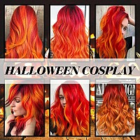 Colored Hair Extensions Sleekcute, 16Pcs Straight Orange Colored Hair Extensions, with tattoos and nail decals, for Halloween cosplay