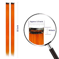 Colored Hair Extensions Sleekcute, 16Pcs Straight Orange Colored Hair Extensions, with tattoos and nail decals, for Halloween cosplay