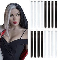 Colored Hair Extensions Sleekcute, 16Pcs Straight Black and White Colored Hair Extensions, with tattoos and nail decals, for cosplay