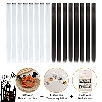 Colored Hair Extensions Sleekcute, 16Pcs Straight Black and White Colored Hair Extensions, with tattoos and nail decals, for cosplay