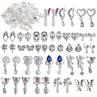 48 Pcs Dangle Nail Charms Luxury Rhinestones For Nails Heart Charms Silver Nail Gems Crystal Metal Nail Diamonds Stones For 3D N